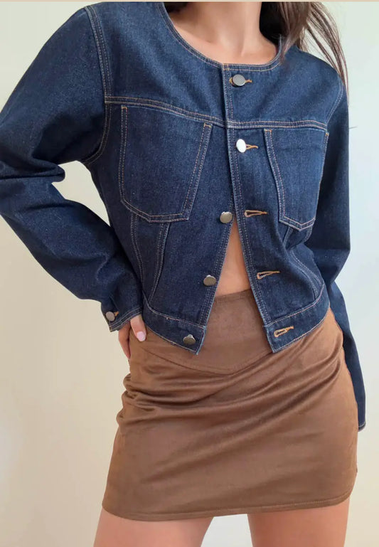 Emory Round Neck Denim Jacket