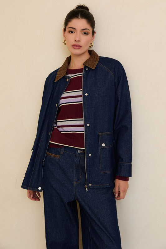 Maeve Denim & Animal Print Barn Jacket