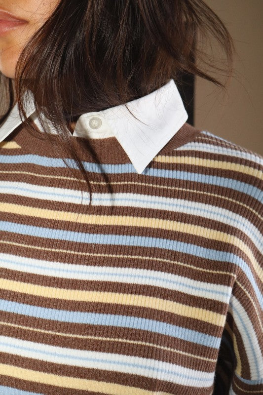 Lila Stripe Knit Collar Top